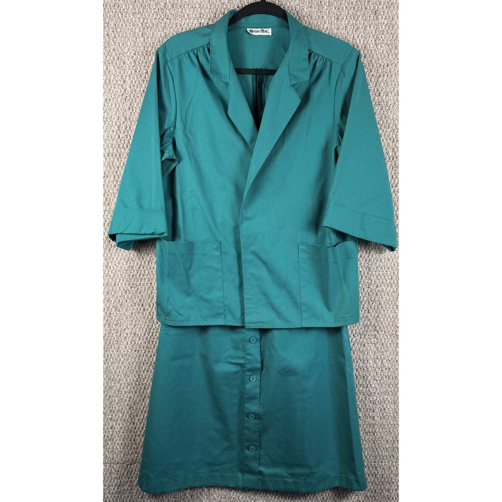 VTG 80s Booth Bay Teal 2 Piece Skirt Suit 11/12 Secretary Career Retro USA